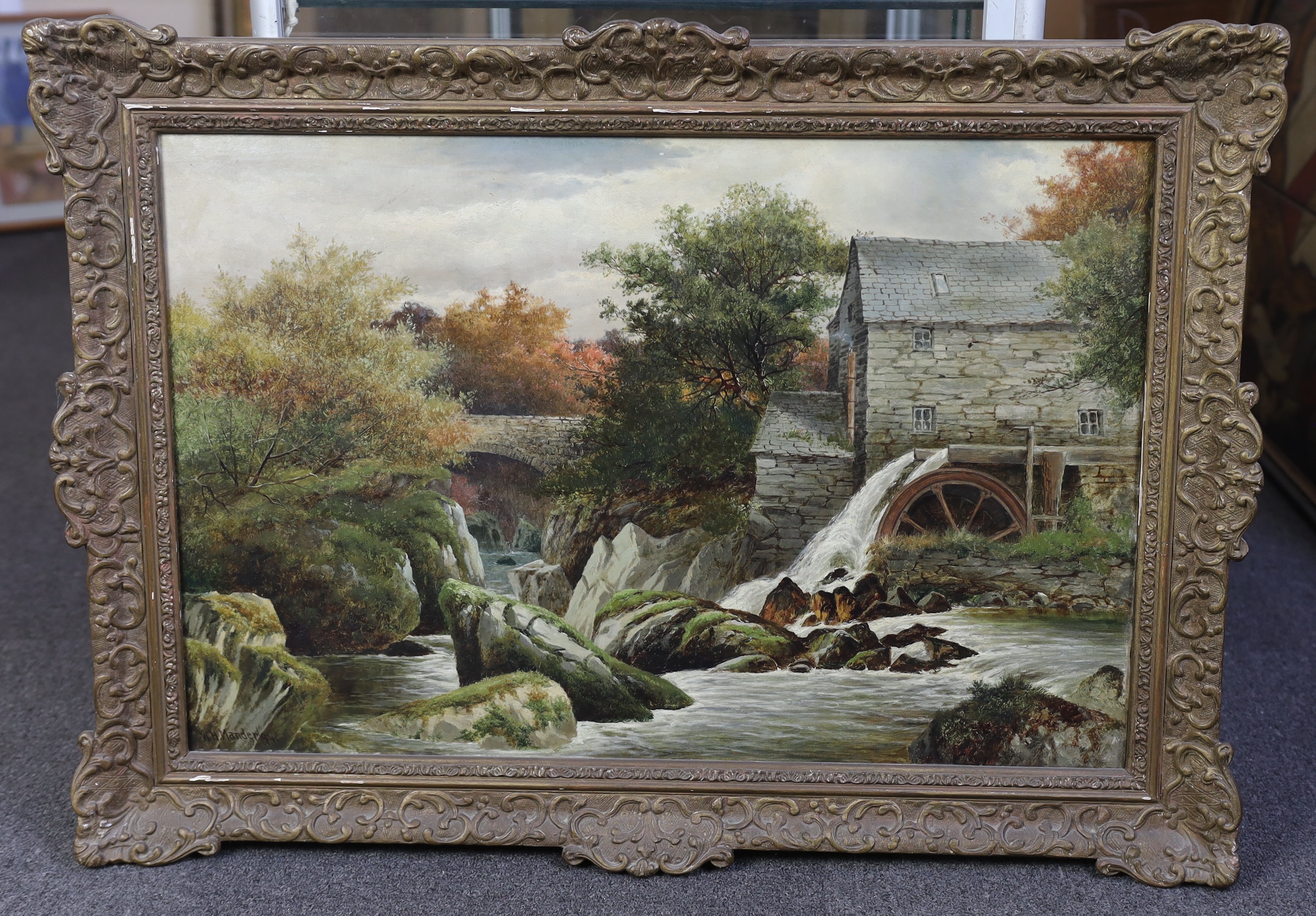 William Henry Mander (British, 1850-1922), oil on canvas, 'Old Mill on the Machno, N.Wales', signed and dated '94, 50 x 75cm. Condition - fair to good, would benefit from a clean